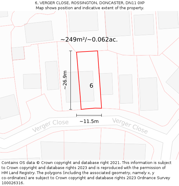 6, VERGER CLOSE, ROSSINGTON, DONCASTER, DN11 0XP: Plot and title map