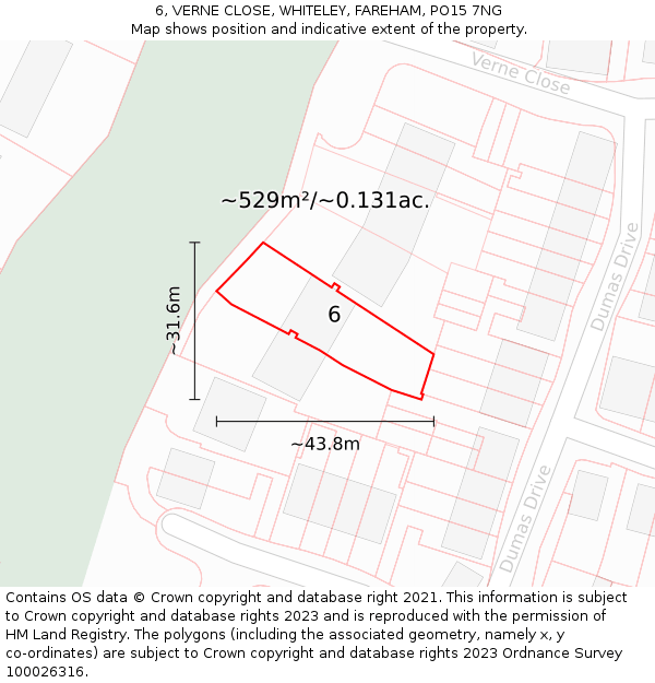 6, VERNE CLOSE, WHITELEY, FAREHAM, PO15 7NG: Plot and title map