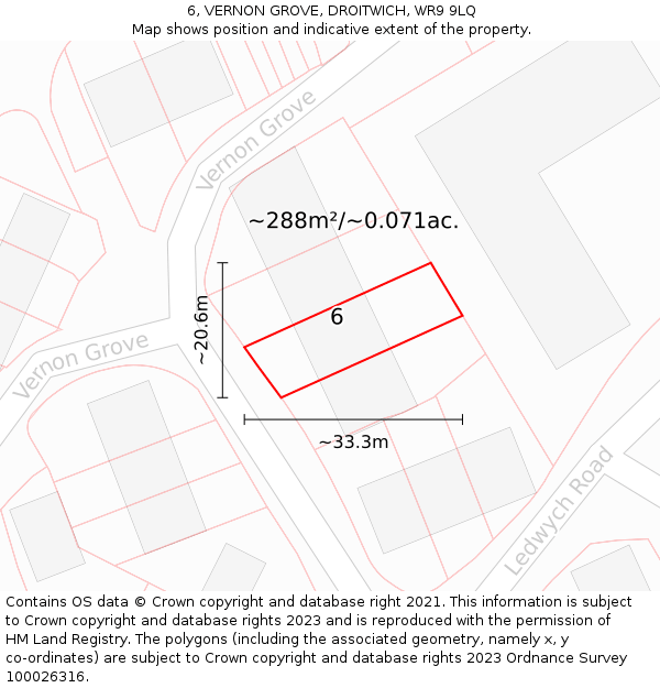 6, VERNON GROVE, DROITWICH, WR9 9LQ: Plot and title map