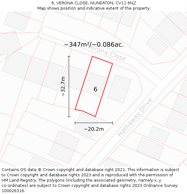 6, VERONA CLOSE, NUNEATON, CV11 6NZ: Plot and title map