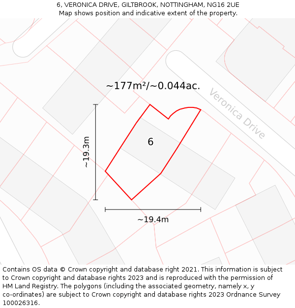 6, VERONICA DRIVE, GILTBROOK, NOTTINGHAM, NG16 2UE: Plot and title map