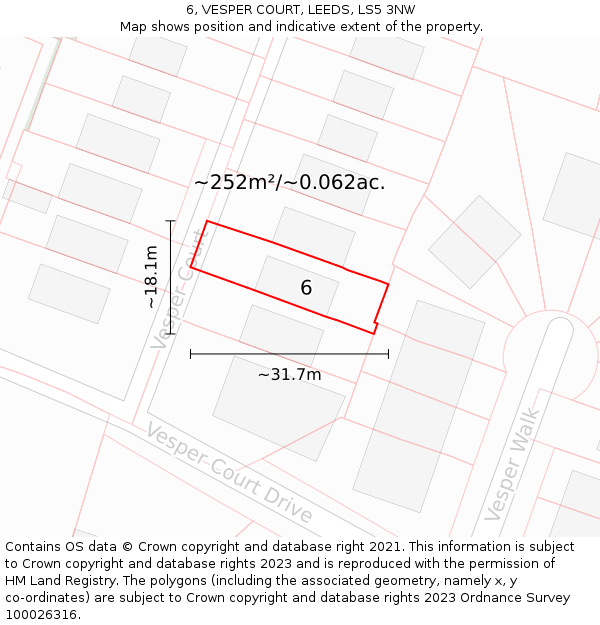 6, VESPER COURT, LEEDS, LS5 3NW: Plot and title map