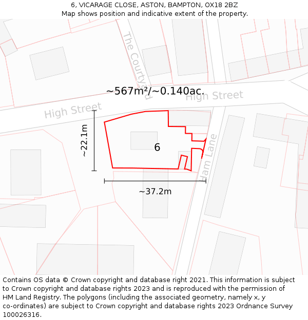 6, VICARAGE CLOSE, ASTON, BAMPTON, OX18 2BZ: Plot and title map