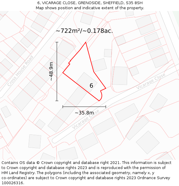 6, VICARAGE CLOSE, GRENOSIDE, SHEFFIELD, S35 8SH: Plot and title map
