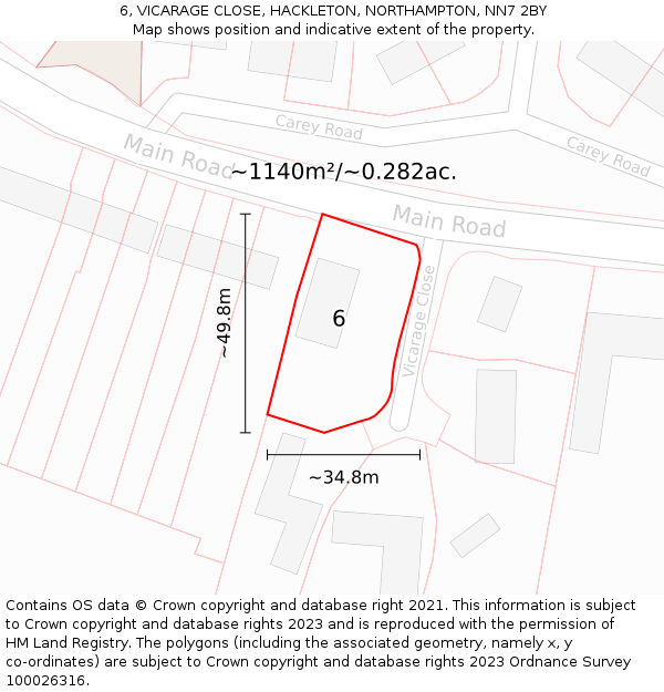 6, VICARAGE CLOSE, HACKLETON, NORTHAMPTON, NN7 2BY: Plot and title map