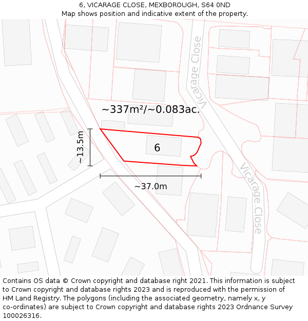 6, VICARAGE CLOSE, MEXBOROUGH, S64 0ND: Plot and title map