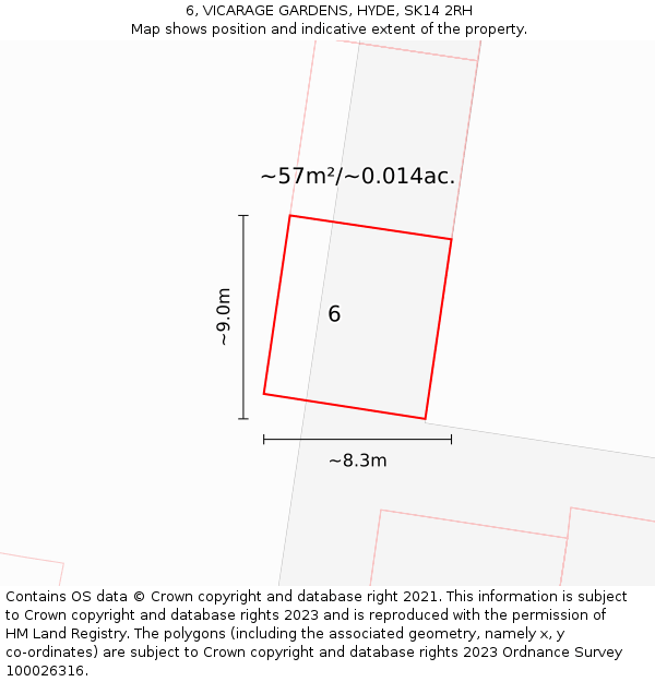 6, VICARAGE GARDENS, HYDE, SK14 2RH: Plot and title map