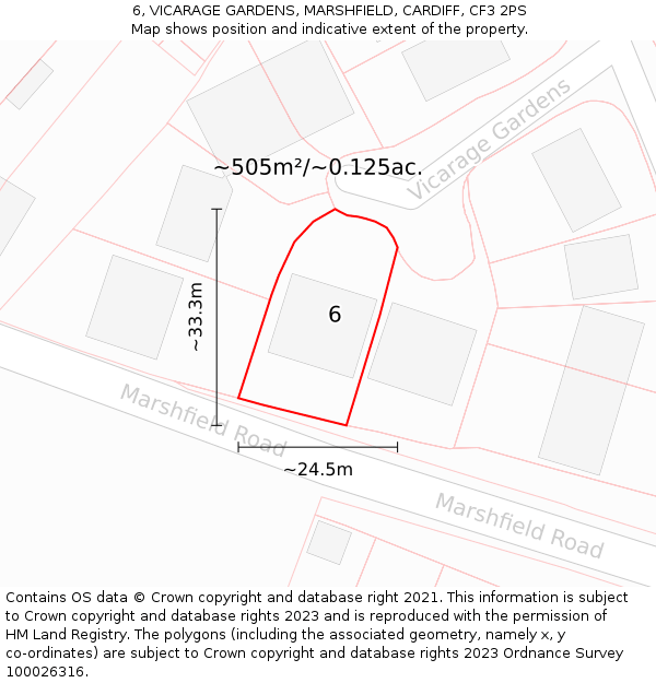 6, VICARAGE GARDENS, MARSHFIELD, CARDIFF, CF3 2PS: Plot and title map