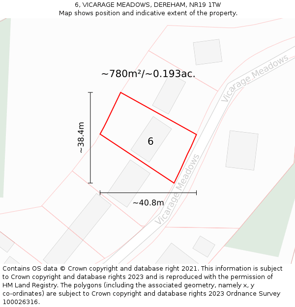 6, VICARAGE MEADOWS, DEREHAM, NR19 1TW: Plot and title map