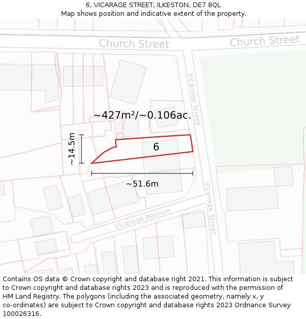 6, VICARAGE STREET, ILKESTON, DE7 8QL: Plot and title map