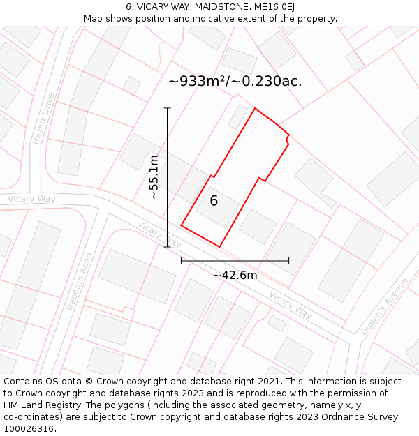 6, VICARY WAY, MAIDSTONE, ME16 0EJ: Plot and title map