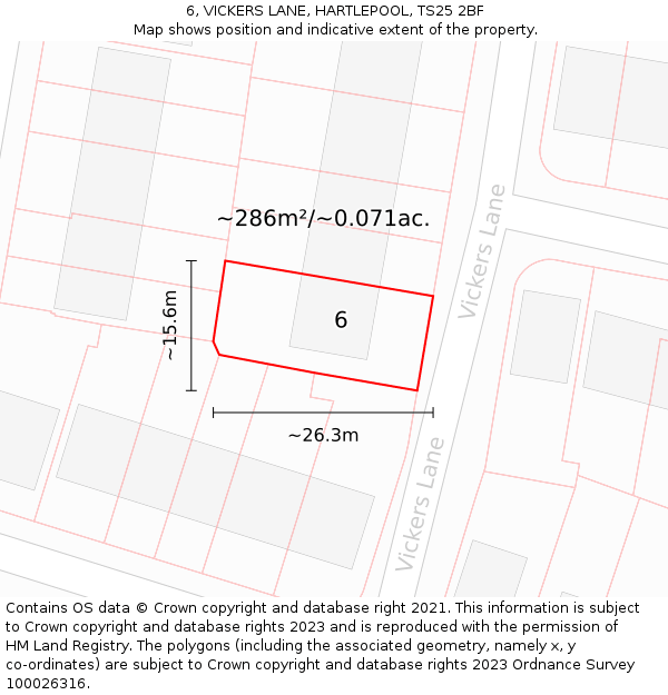 6, VICKERS LANE, HARTLEPOOL, TS25 2BF: Plot and title map