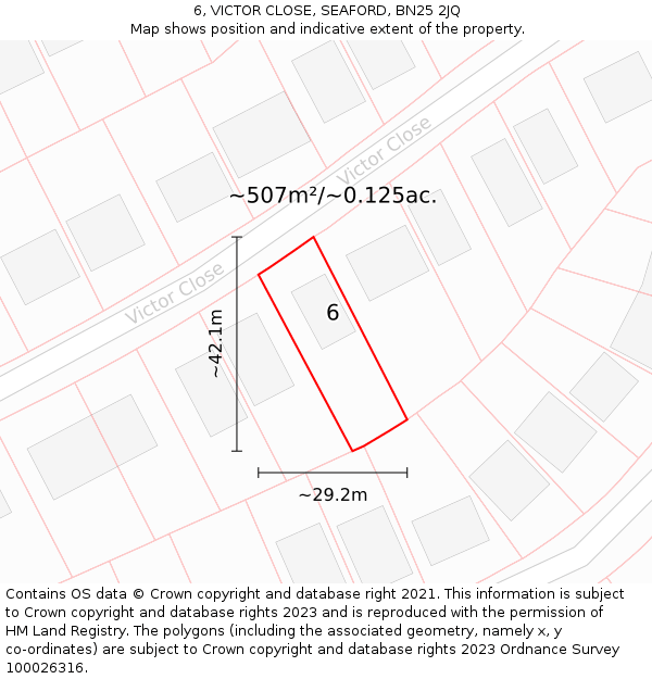 6, VICTOR CLOSE, SEAFORD, BN25 2JQ: Plot and title map