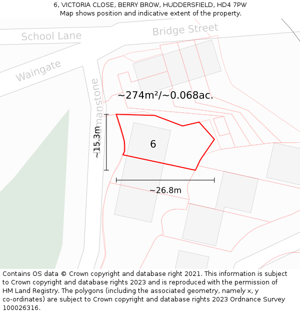 6, VICTORIA CLOSE, BERRY BROW, HUDDERSFIELD, HD4 7PW: Plot and title map