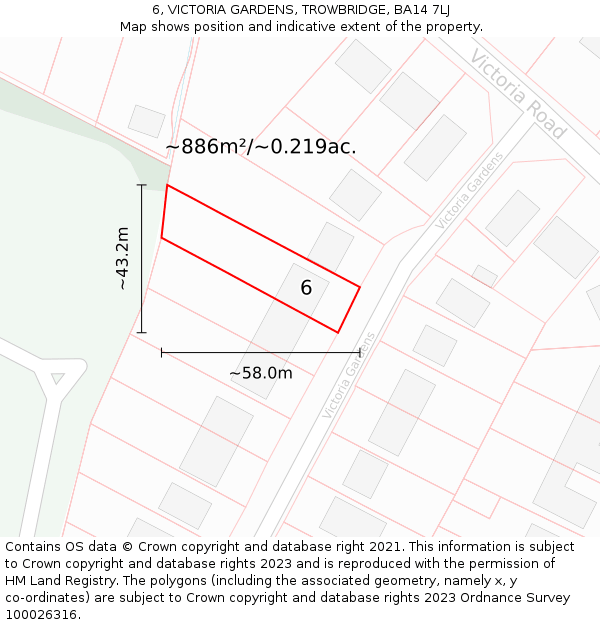 6, VICTORIA GARDENS, TROWBRIDGE, BA14 7LJ: Plot and title map