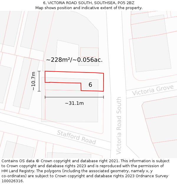 6, VICTORIA ROAD SOUTH, SOUTHSEA, PO5 2BZ: Plot and title map
