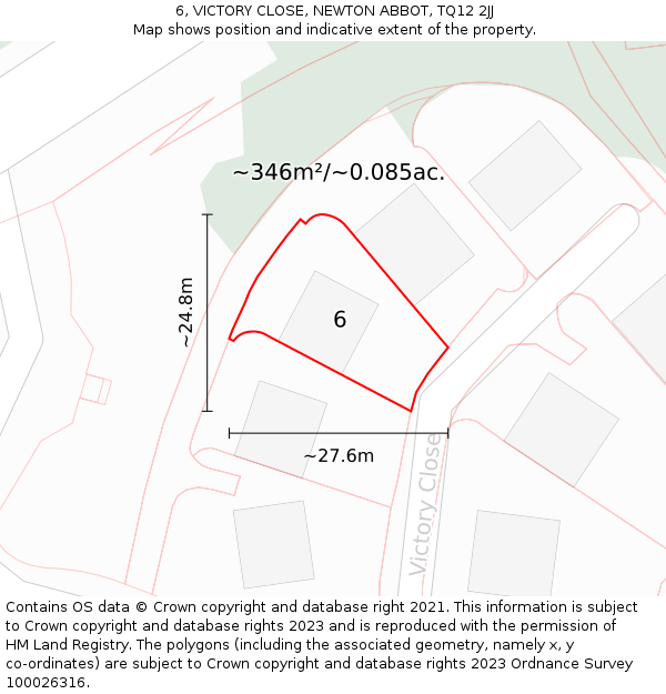 6, VICTORY CLOSE, NEWTON ABBOT, TQ12 2JJ: Plot and title map