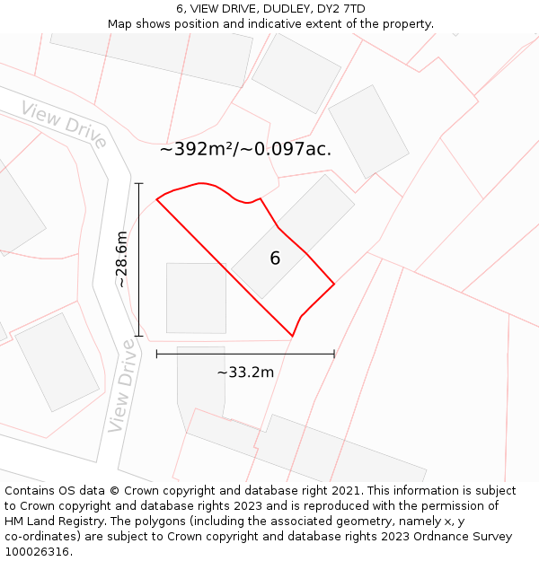 6, VIEW DRIVE, DUDLEY, DY2 7TD: Plot and title map