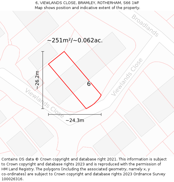 6, VIEWLANDS CLOSE, BRAMLEY, ROTHERHAM, S66 1WF: Plot and title map