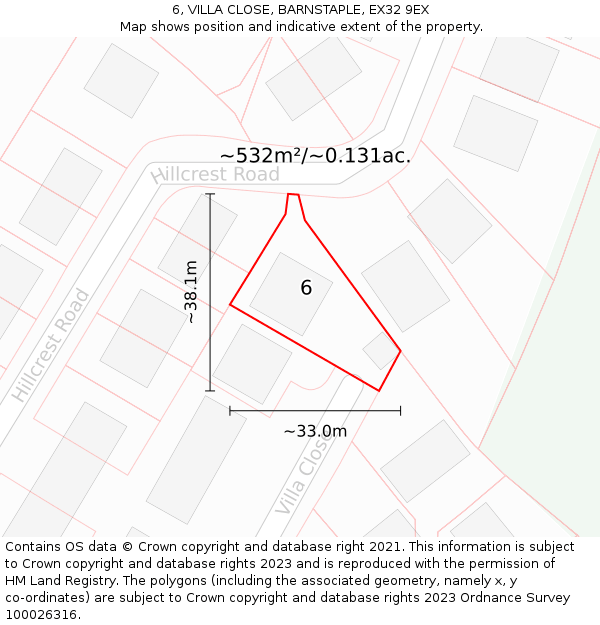 6, VILLA CLOSE, BARNSTAPLE, EX32 9EX: Plot and title map