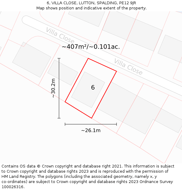 6, VILLA CLOSE, LUTTON, SPALDING, PE12 9JR: Plot and title map