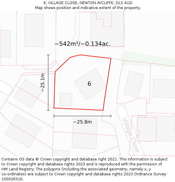 6, VILLAGE CLOSE, NEWTON AYCLIFFE, DL5 4UD: Plot and title map