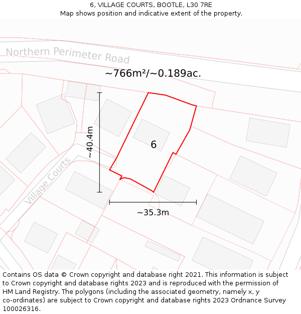 6, VILLAGE COURTS, BOOTLE, L30 7RE: Plot and title map