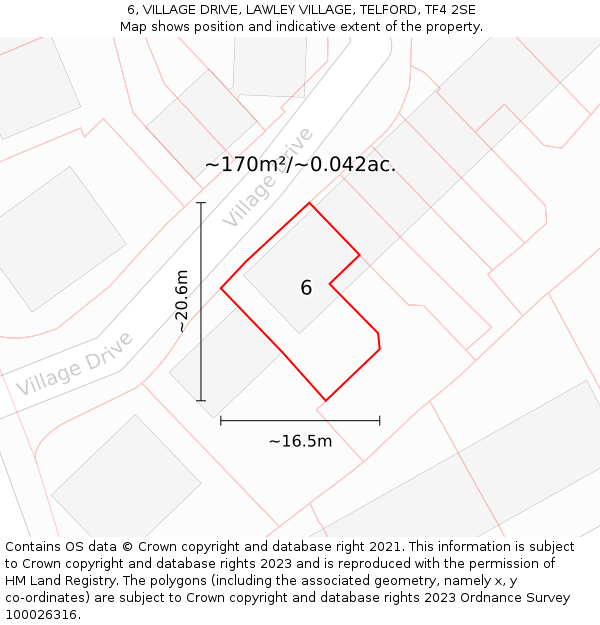 6, VILLAGE DRIVE, LAWLEY VILLAGE, TELFORD, TF4 2SE: Plot and title map