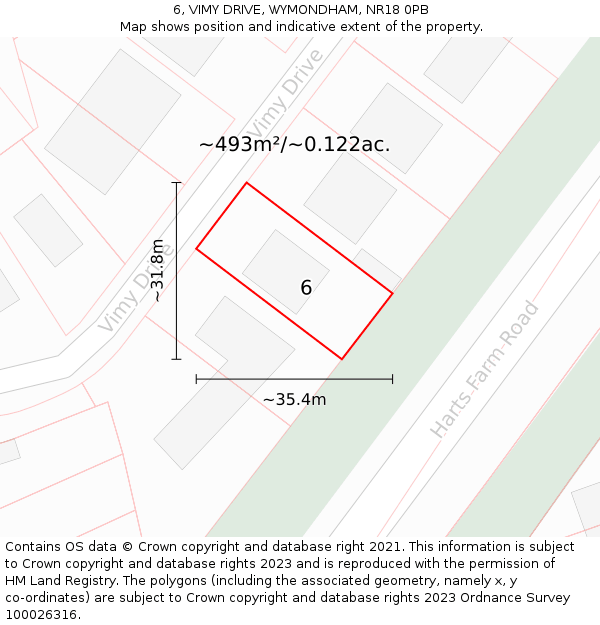 6, VIMY DRIVE, WYMONDHAM, NR18 0PB: Plot and title map