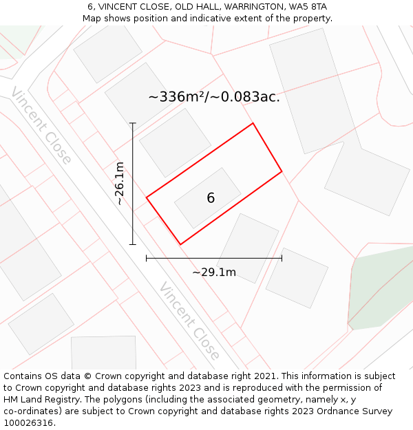 6, VINCENT CLOSE, OLD HALL, WARRINGTON, WA5 8TA: Plot and title map