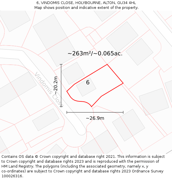 6, VINDOMIS CLOSE, HOLYBOURNE, ALTON, GU34 4HL: Plot and title map