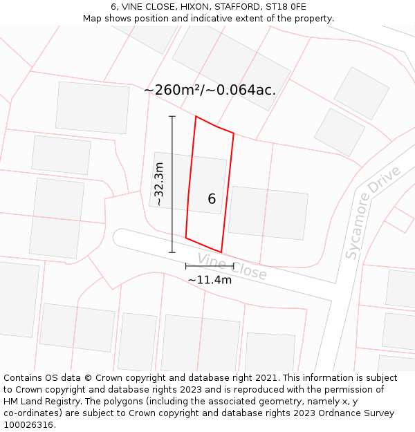 6, VINE CLOSE, HIXON, STAFFORD, ST18 0FE: Plot and title map