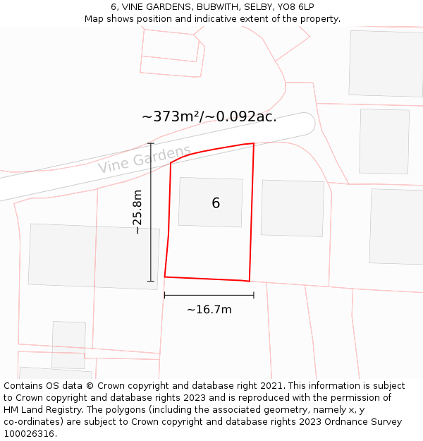 6, VINE GARDENS, BUBWITH, SELBY, YO8 6LP: Plot and title map