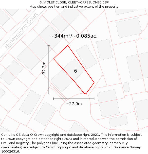 6, VIOLET CLOSE, CLEETHORPES, DN35 0SP: Plot and title map