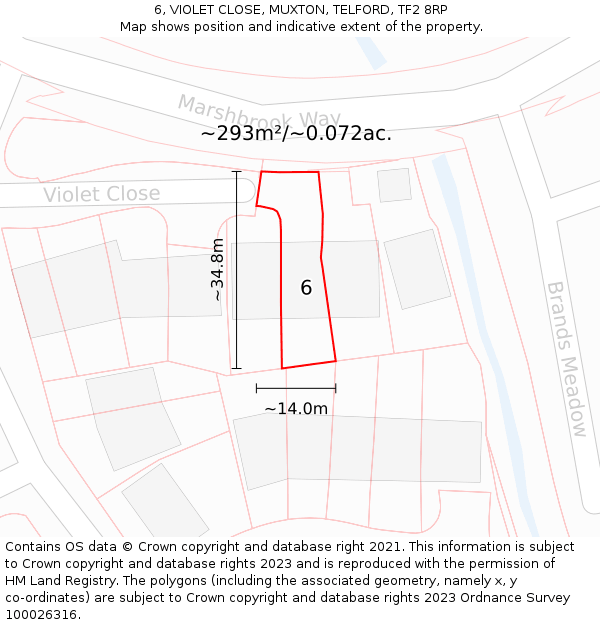 6, VIOLET CLOSE, MUXTON, TELFORD, TF2 8RP: Plot and title map