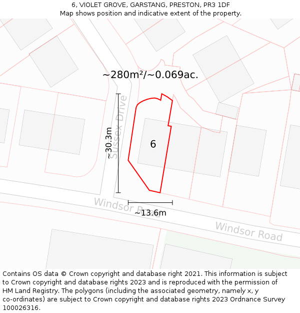 6, VIOLET GROVE, GARSTANG, PRESTON, PR3 1DF: Plot and title map