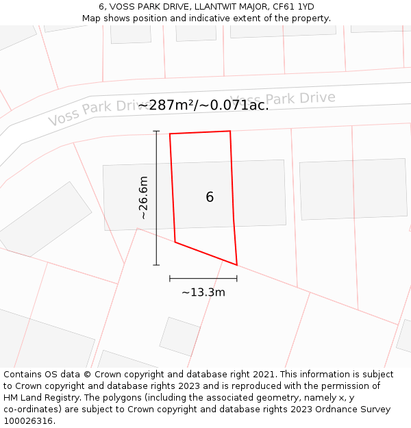6, VOSS PARK DRIVE, LLANTWIT MAJOR, CF61 1YD: Plot and title map