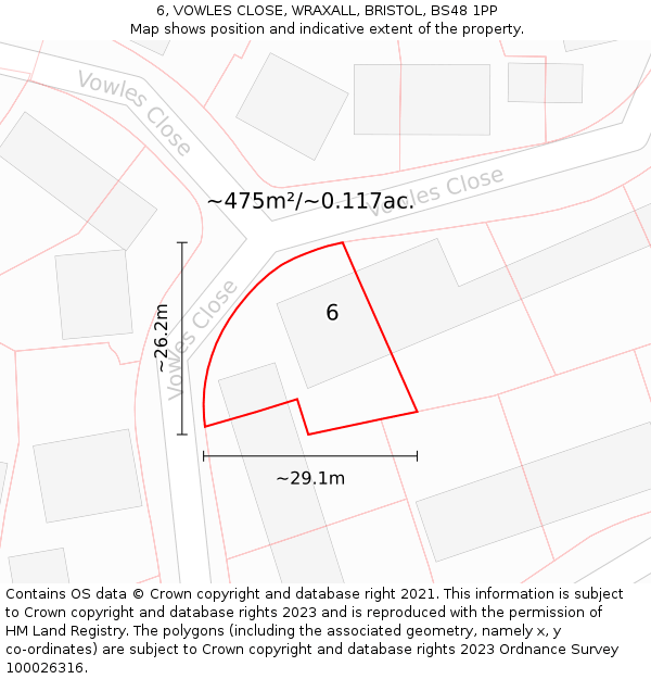 6, VOWLES CLOSE, WRAXALL, BRISTOL, BS48 1PP: Plot and title map