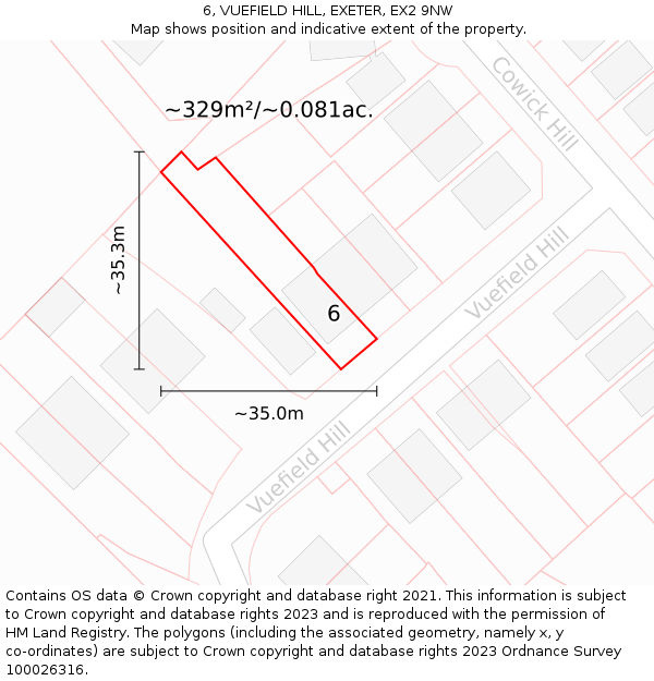 6, VUEFIELD HILL, EXETER, EX2 9NW: Plot and title map