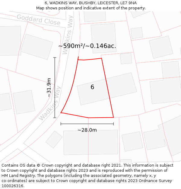 6, WADKINS WAY, BUSHBY, LEICESTER, LE7 9NA: Plot and title map