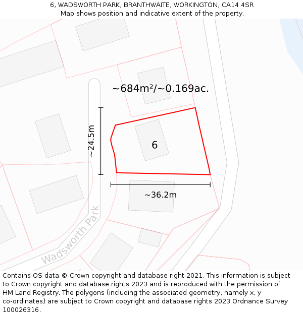 6, WADSWORTH PARK, BRANTHWAITE, WORKINGTON, CA14 4SR: Plot and title map