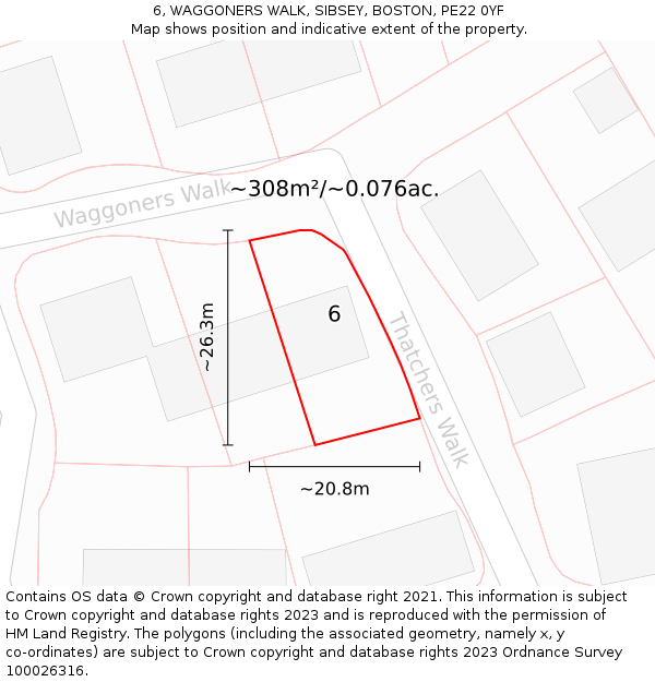 6, WAGGONERS WALK, SIBSEY, BOSTON, PE22 0YF: Plot and title map