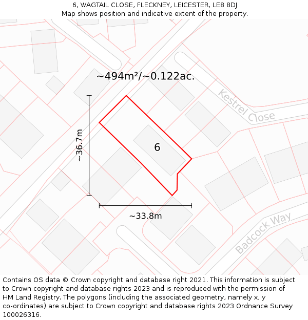 6, WAGTAIL CLOSE, FLECKNEY, LEICESTER, LE8 8DJ: Plot and title map
