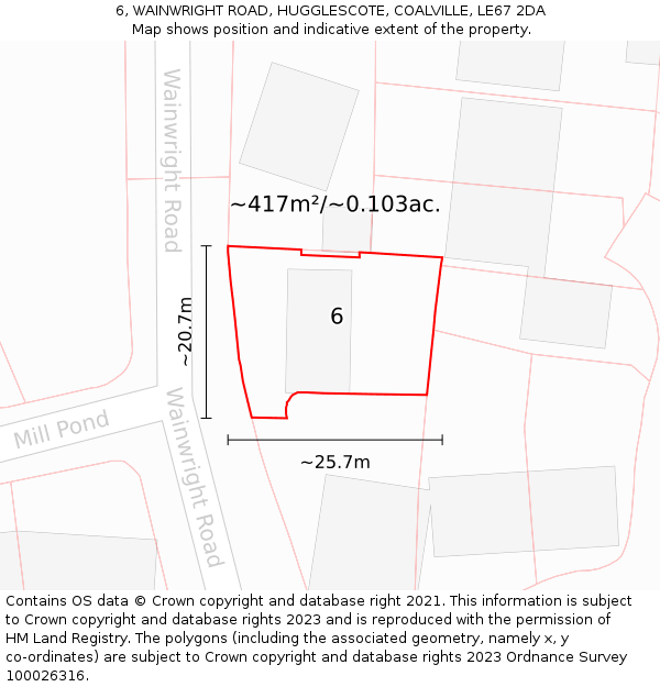 6, WAINWRIGHT ROAD, HUGGLESCOTE, COALVILLE, LE67 2DA: Plot and title map