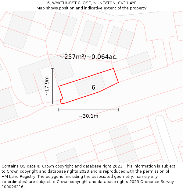 6, WAKEHURST CLOSE, NUNEATON, CV11 4YF: Plot and title map