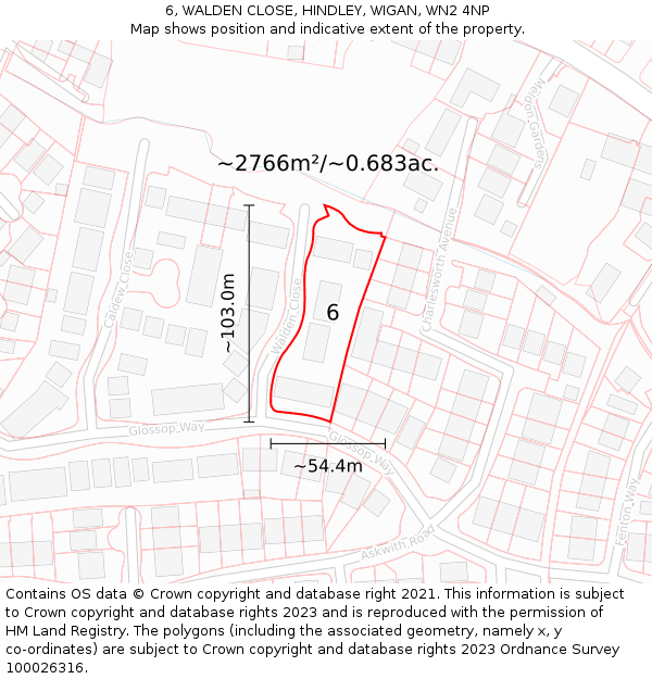 6, WALDEN CLOSE, HINDLEY, WIGAN, WN2 4NP: Plot and title map