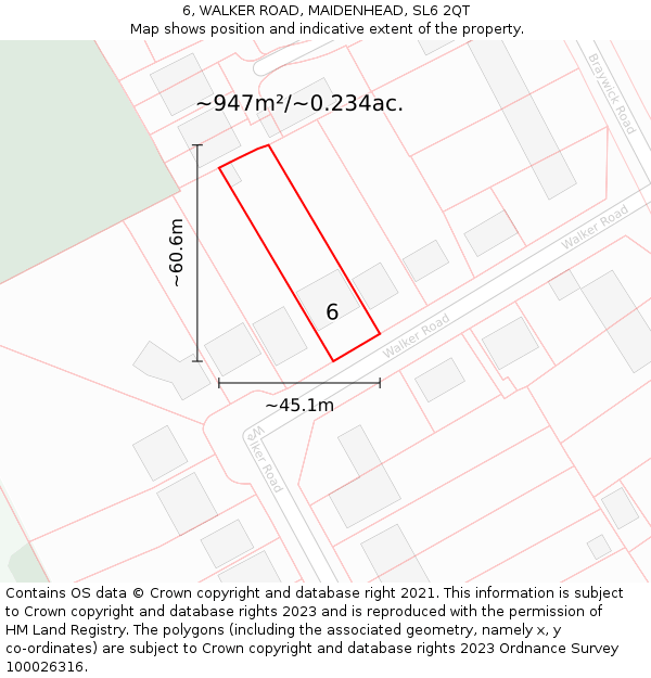 6, WALKER ROAD, MAIDENHEAD, SL6 2QT: Plot and title map