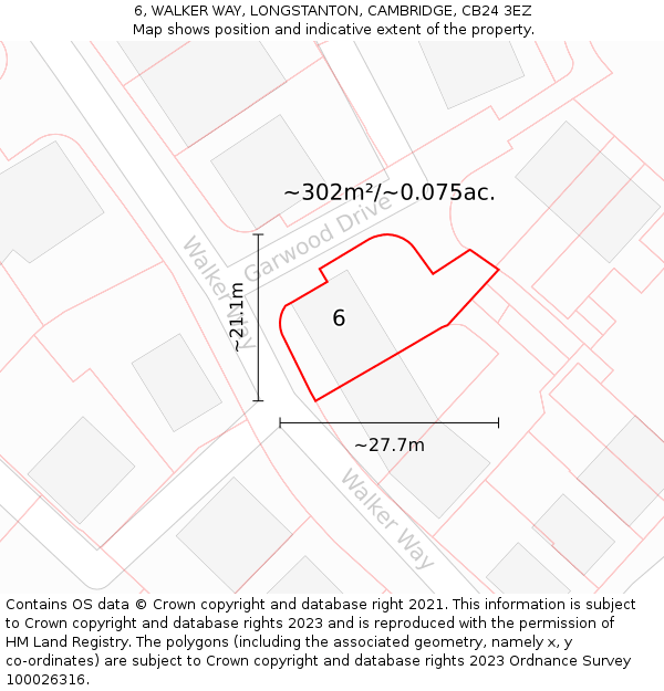 6, WALKER WAY, LONGSTANTON, CAMBRIDGE, CB24 3EZ: Plot and title map
