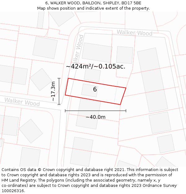 6, WALKER WOOD, BAILDON, SHIPLEY, BD17 5BE: Plot and title map