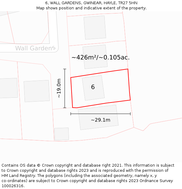 6, WALL GARDENS, GWINEAR, HAYLE, TR27 5HN: Plot and title map
